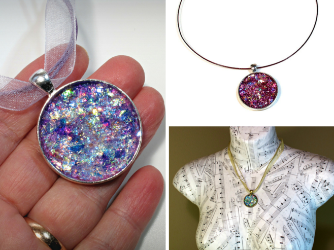 Glitter druzy and opal pendants