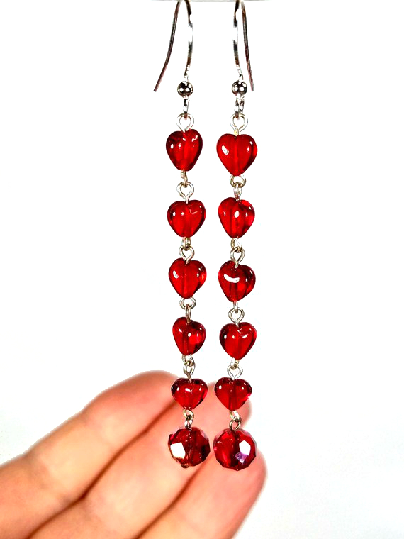 Heart earrings made from an old Rosary