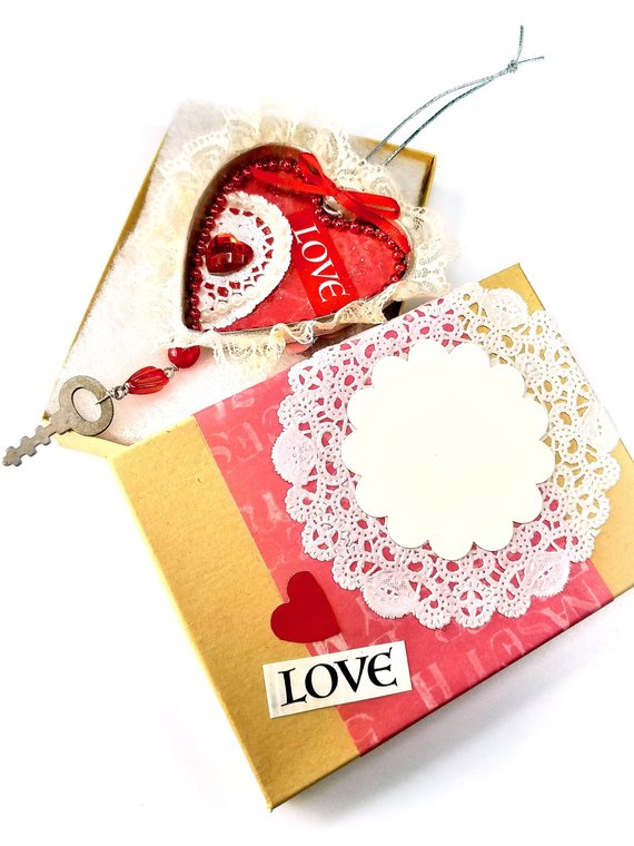 Vintage heart ornament and box